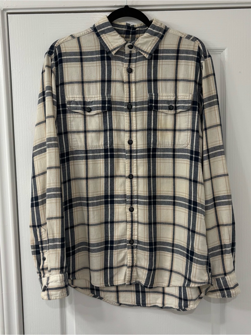 Sonoma Navy and Cream Plaid Button-Up Shirt